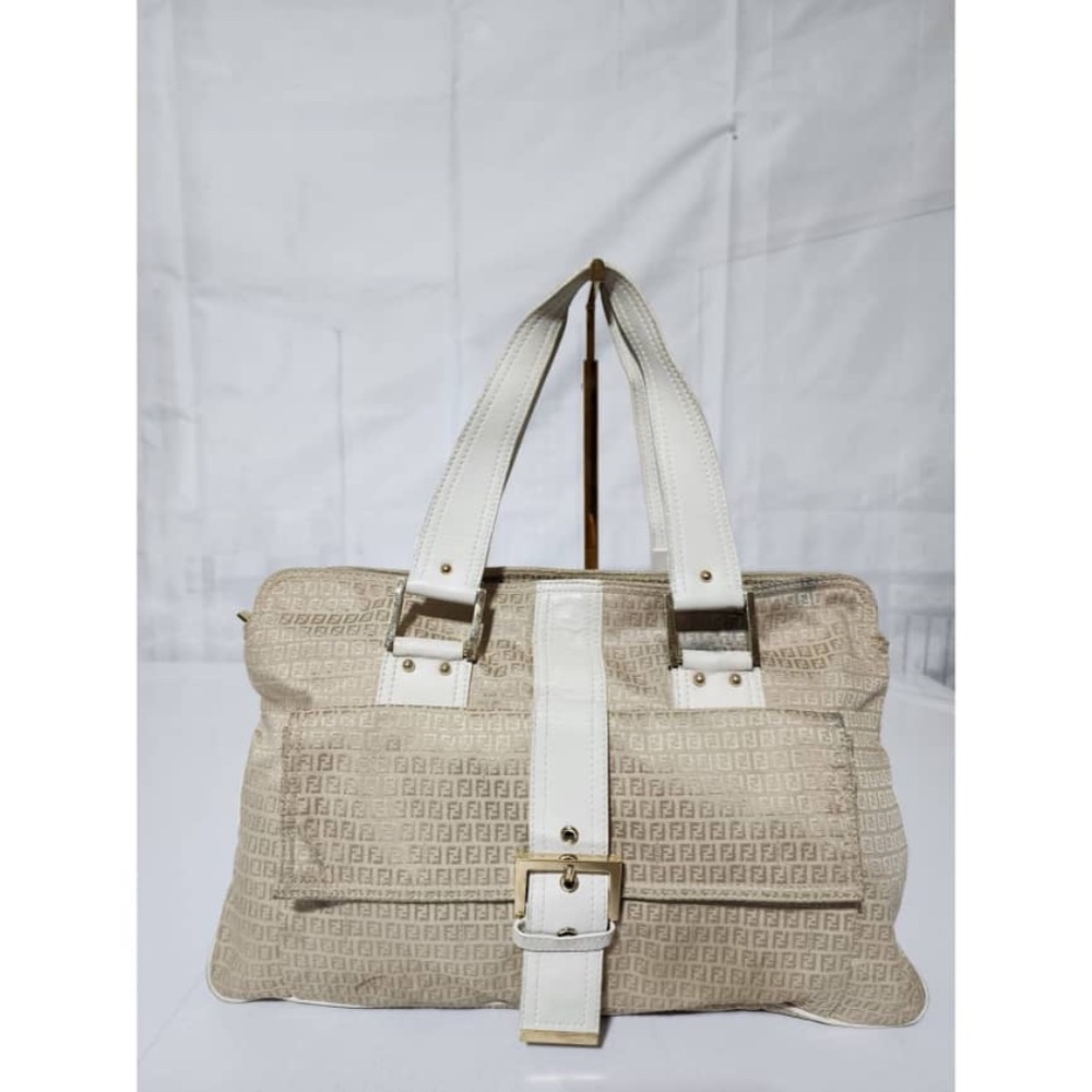 Authentic FENDI zucca canvas shoulder Tote Bag Beige/ Cream - Picture 9 of 16